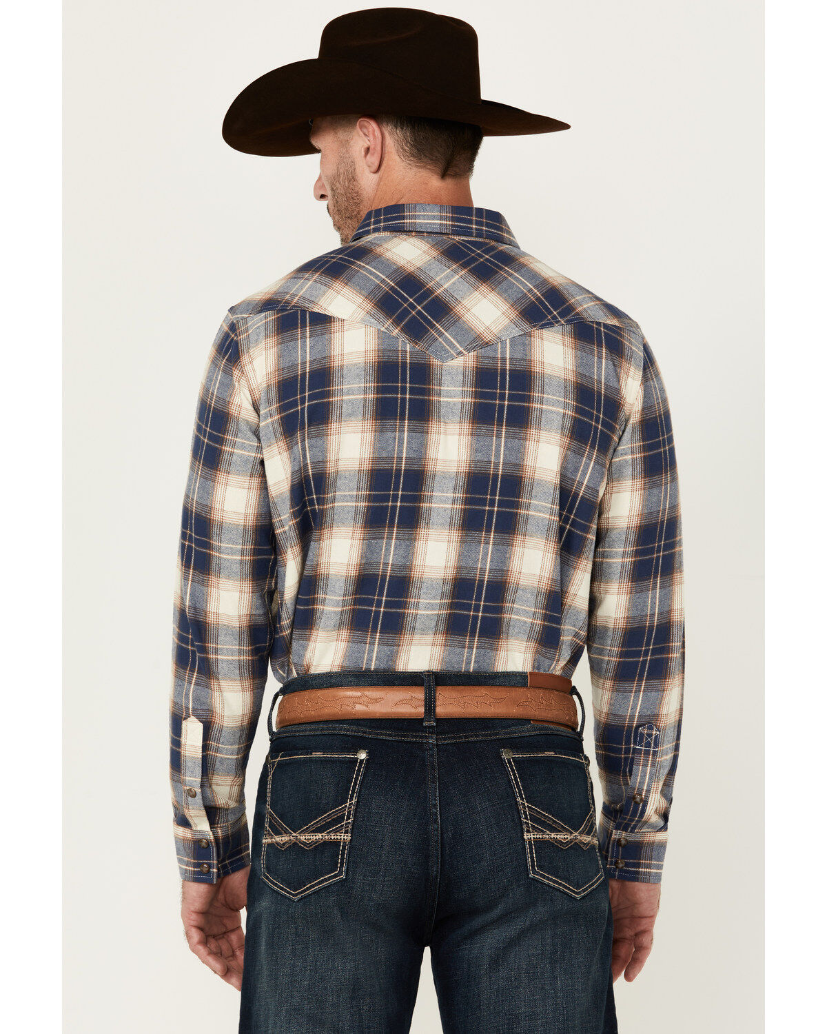 Image #4 - Cody James Men's Harvest Plaid Print Long Sleeve Snap Western Shirt, Cream, hi-res
