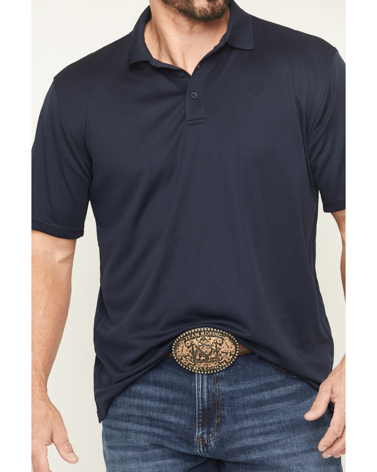 Image #3 - Ariat Men's Tek Short Sleeve Polo, Navy, hi-res