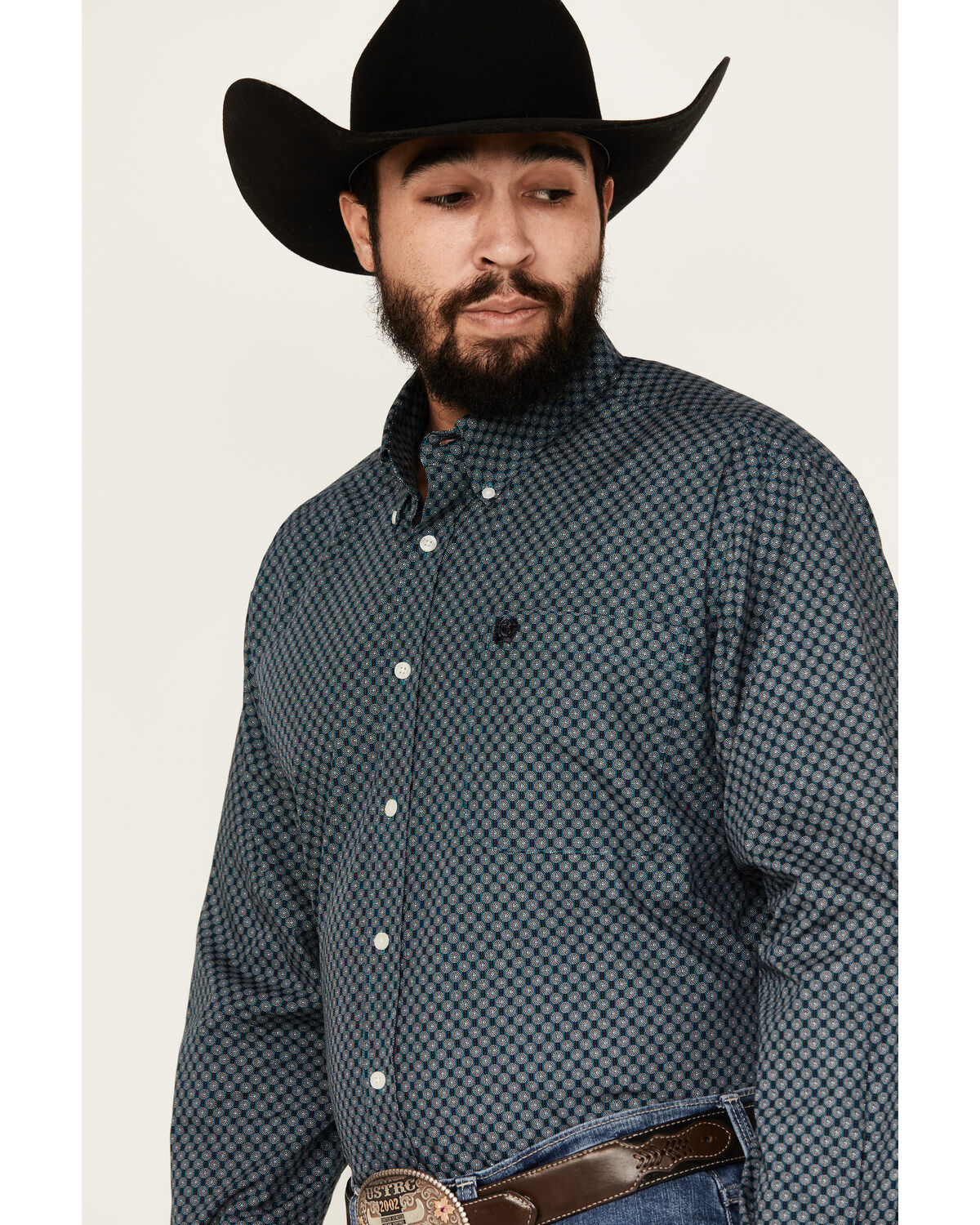 Image #2 - Cinch Men's Medallion Print Long Sleeve Button-Down Western Shirt, Teal, hi-res