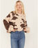 Beyond The Radar Women's Cow Print Sweater, Brown, hi-res