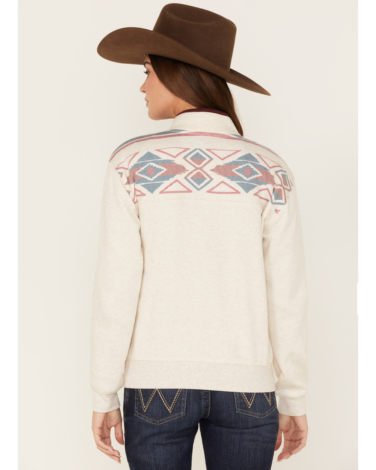 Image #4 - RANK 45® Women's 1/4 Zip Southwestern Print Contrast Pullover, Oatmeal, hi-res