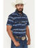 Image #2 - Rock & Roll Denim Men's Serape Striped Steerhead Short Sleeve Snap Stretch Western Shirt, Navy, hi-res