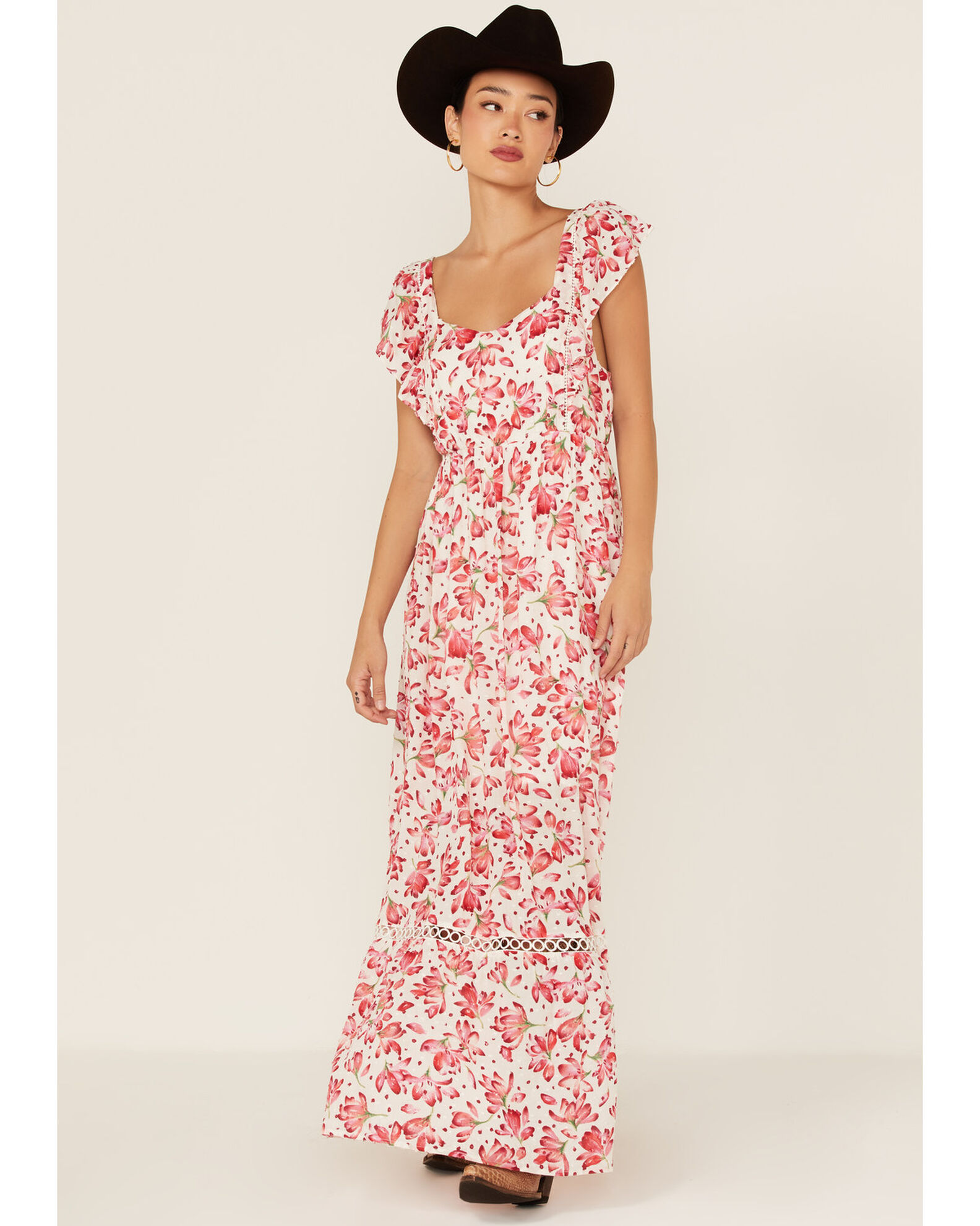 Ruched floral maxi store dress