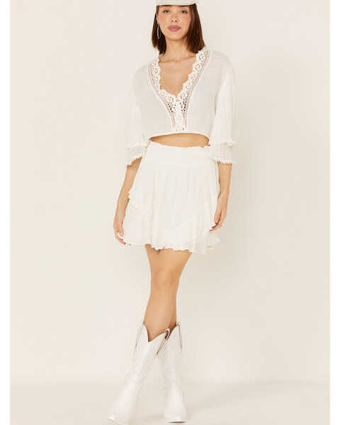 Wishlist Women's Smocked Waist Ruffle Tiered Mini Skirt, White, hi-res
