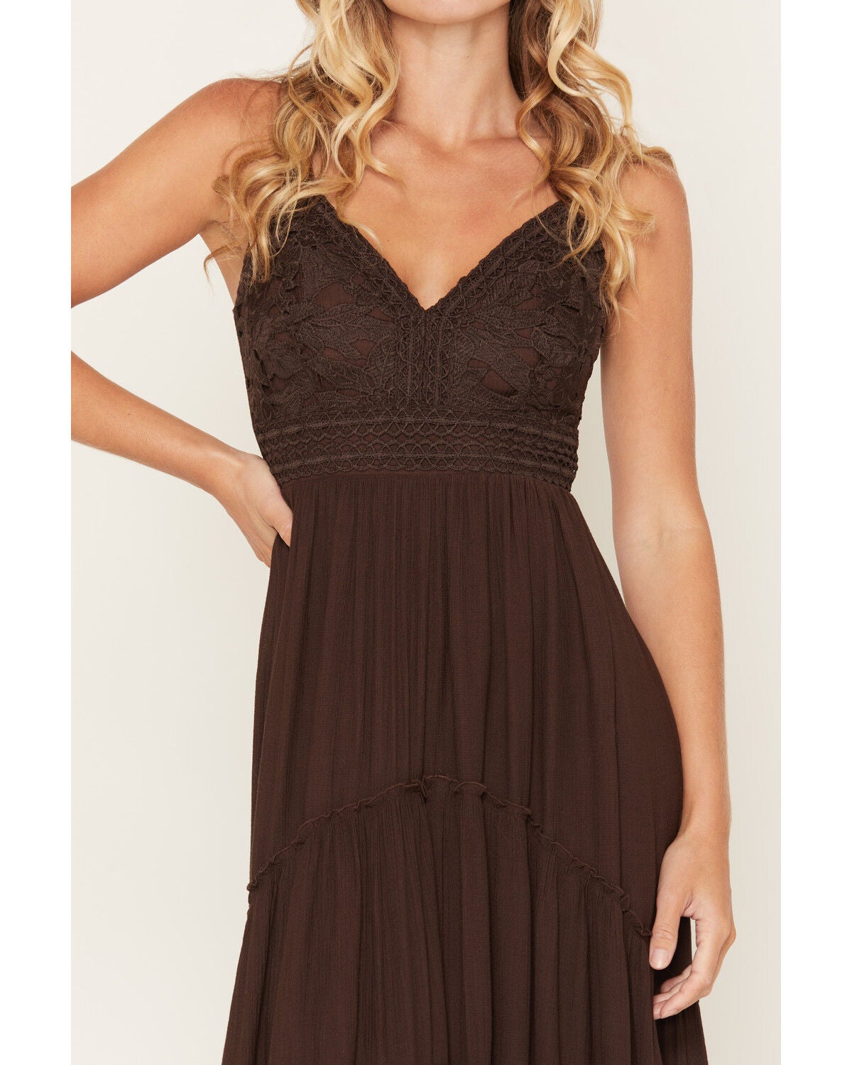 Image #3 - Shyanne Women's Aerie Crochet Front High-Low Midi Dress, Cognac, hi-res