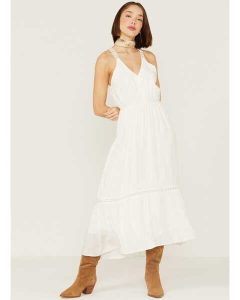Molly Bracken Women's Lace Trim Midi Dress, White, hi-res