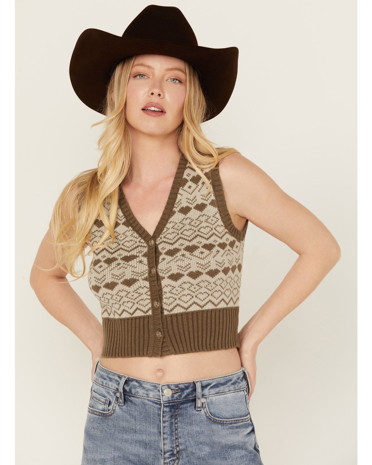 Sadie & Sage Women's Lovers Jacquard Vest, Brown, hi-res