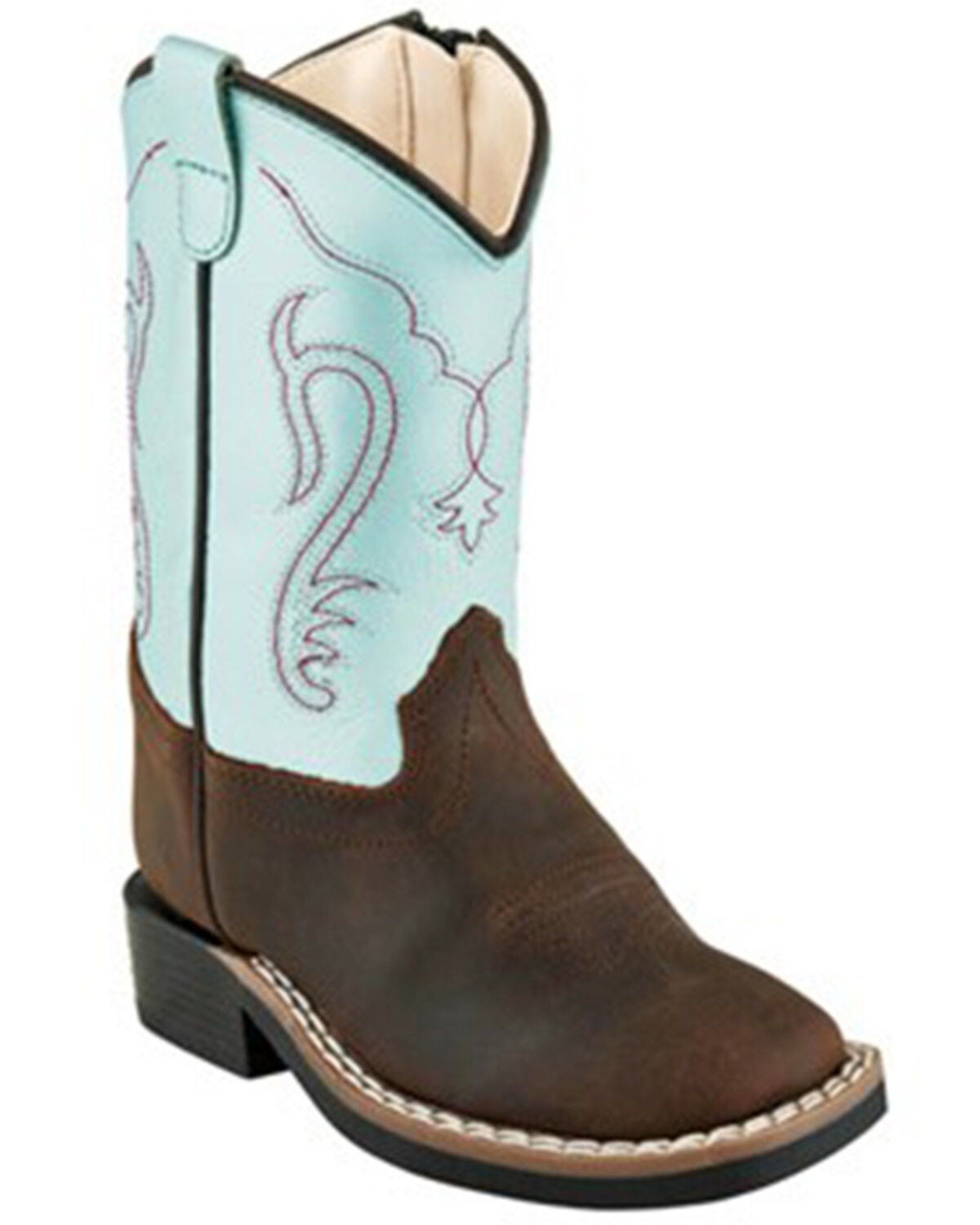 Old West Toddler Boys' Side Zip Western Boots - Broad Square Toe, Brown, hi-res