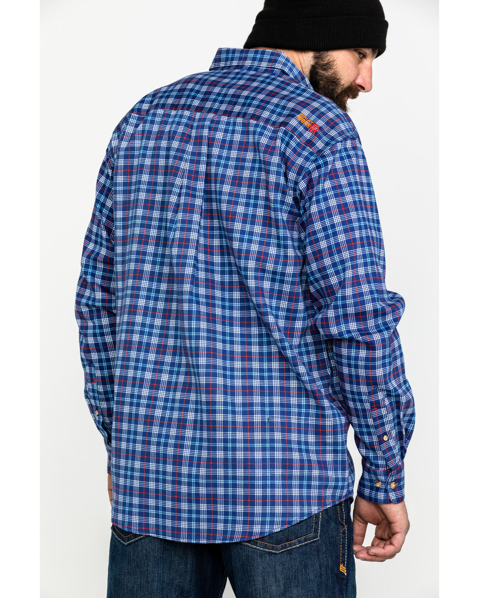 Image #2 - Ariat Men's Collins FR Plaid Print Long Sleeve Button-Down Work Shirt, Blue, hi-res
