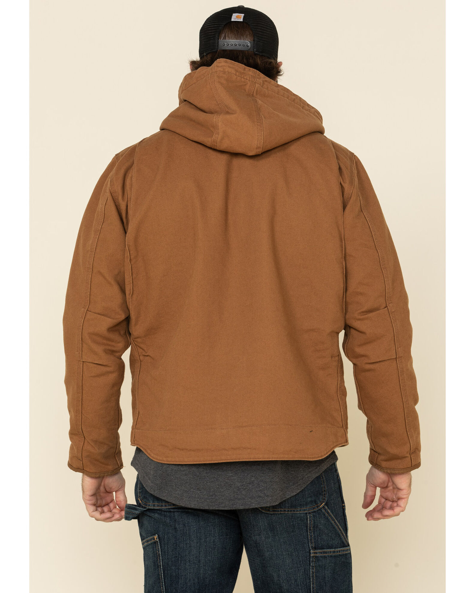 Image #3 - Carhartt Men's Washed Duck Sherpa Lined Hooded Work Jacket, Brown, hi-res
