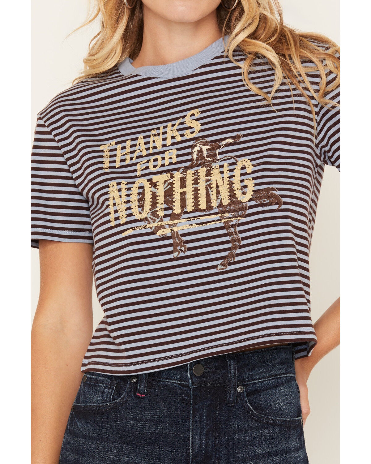 Image #3 - Nikxie Women's Thanks Striped Short Sleeve Graphic Tee, Blue, hi-res