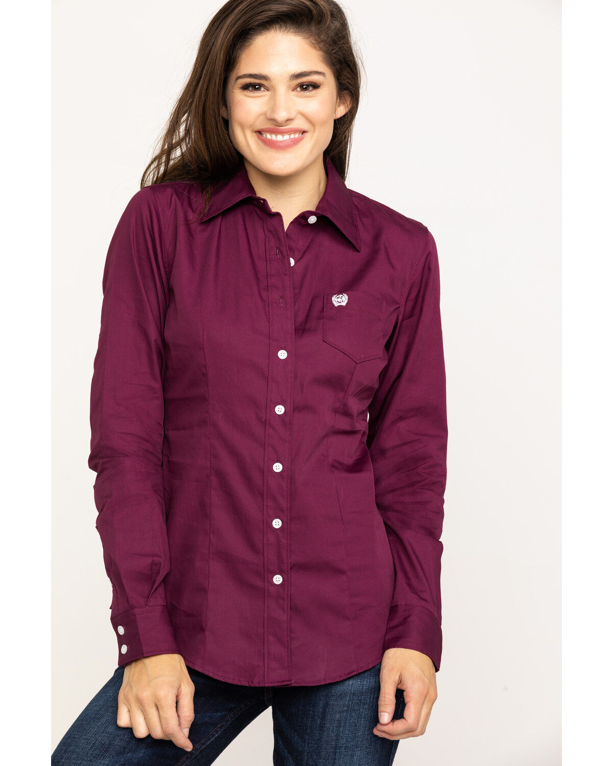 Image #5 - Cinch Women's Burgundy Button-Down Long Sleeve Western Shirt, Burgundy, hi-res