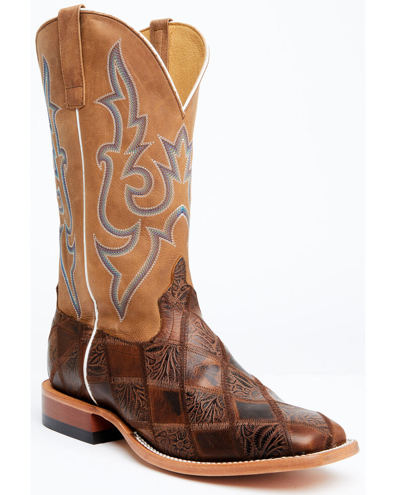 Horse Power Men's Patchwork Western Boots - Wide Square Toe, Brown, hi-res