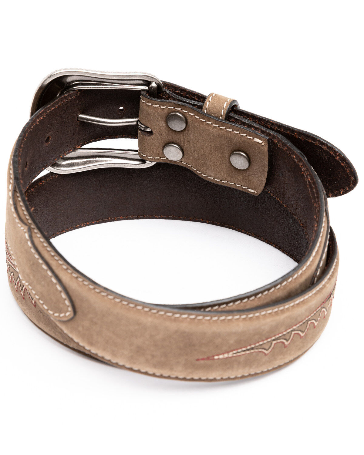 Image #2 - Cody James Men's Brown Red Stitched Leather Western Belt , , hi-res