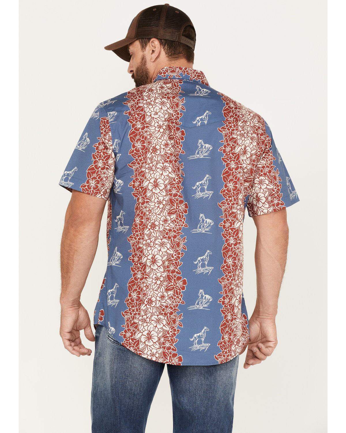 Image #4 - Tin Haul Men's Paniolo Tropical Horse Print Short Sleeve Western Shirt, , hi-res