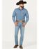 Image #1 - Justin Men's 1879 Light Wash Modern Slim Straight Stretch Denim Jeans, Light Wash, hi-res