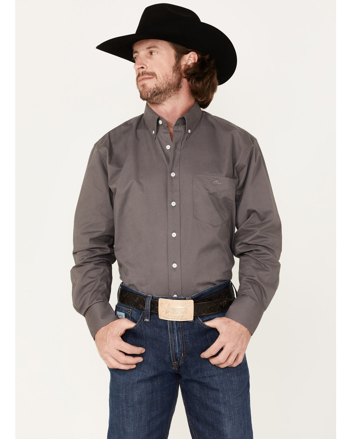 Image #1 - Resistol Men's Jax Solid Button Down Western Shirt, Dark Grey, hi-res
