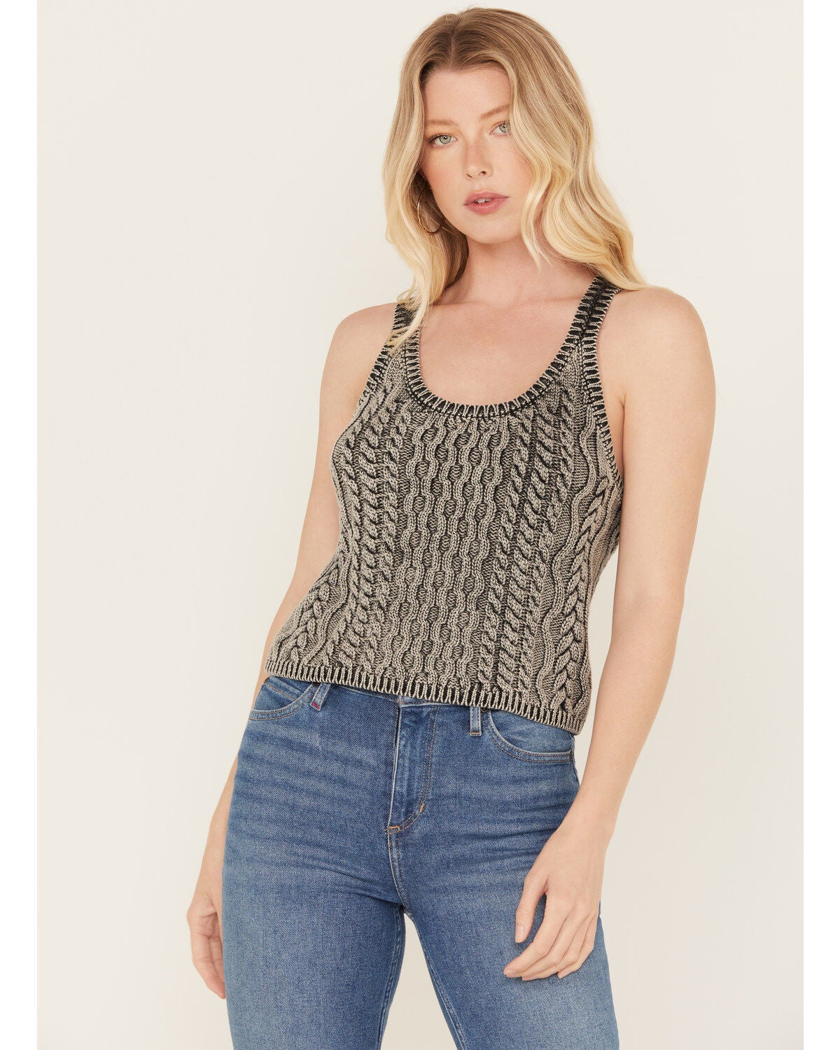 Free People Women's High Tide Cable Knit Sweater Tank, Black, hi-res