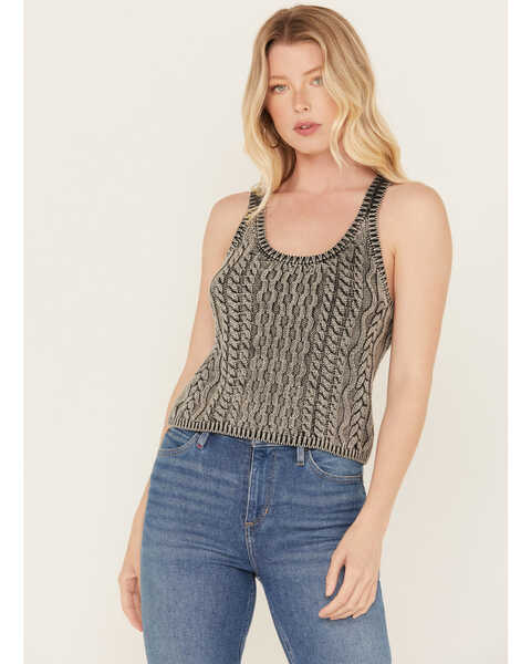 Free People Women's High Tide Cable Knit Sweater Tank , Black, hi-res