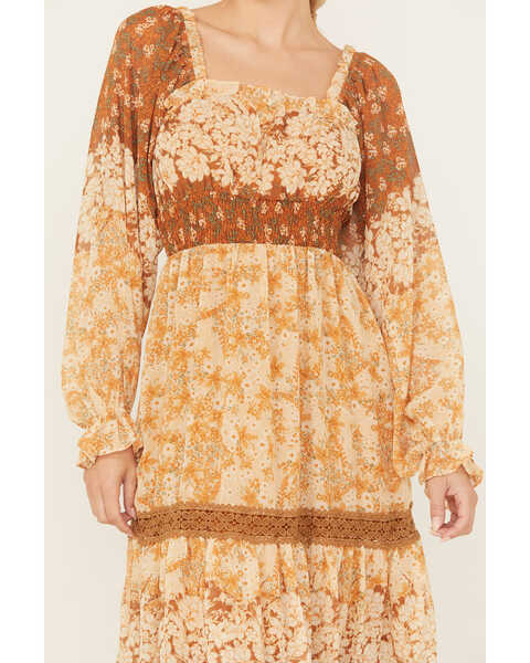 Image #3 - Miss Me Women's Floral Print Long Sleeve Midi Dress, Rust Copper, hi-res