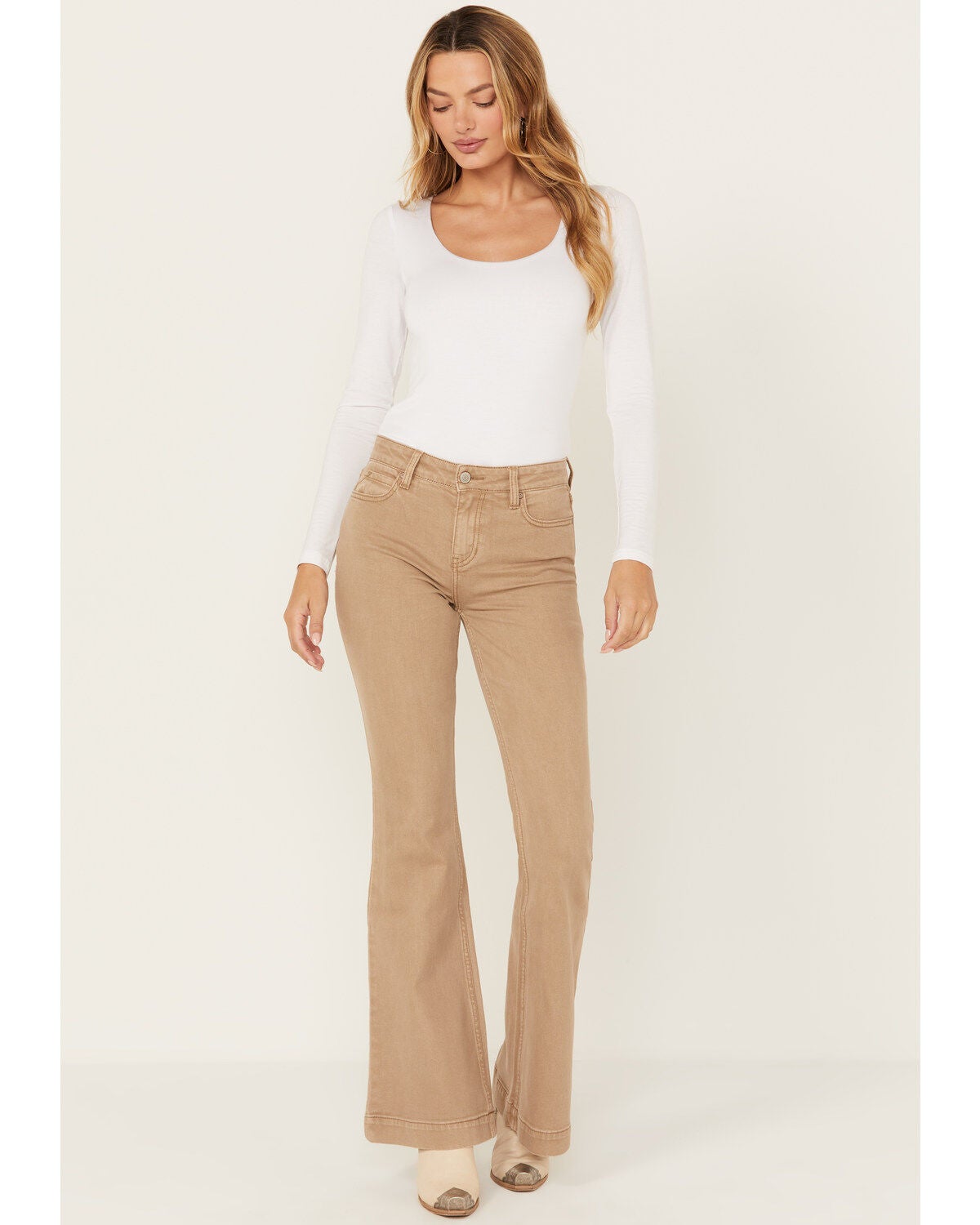 Shyanne Women's Tuffet High Rise Stretch Flare Jeans, Beige, hi-res