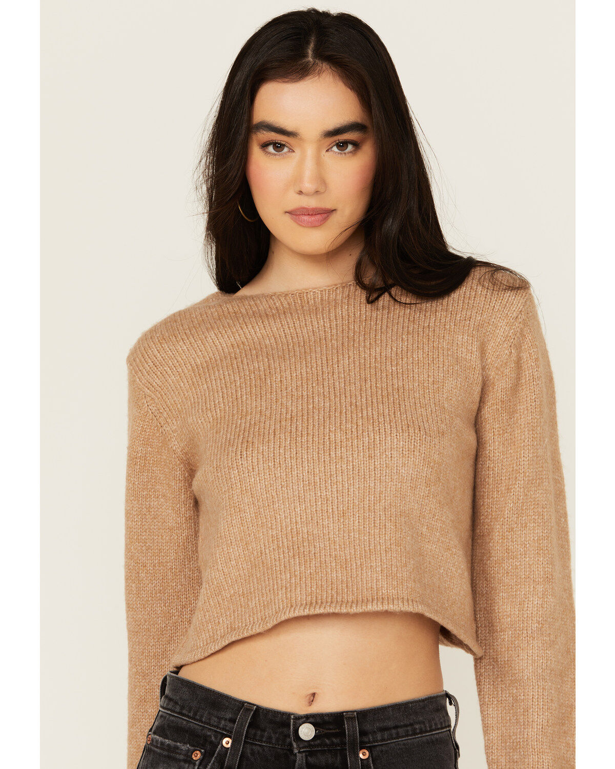 Image #1 - Cleo + Wolf Women's Reversible Cut Out Cropped Sweater, Bark, hi-res