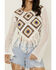Image #3 - Wild Moss Women's Geo Print Crochet Long Sleeve Top, White, hi-res