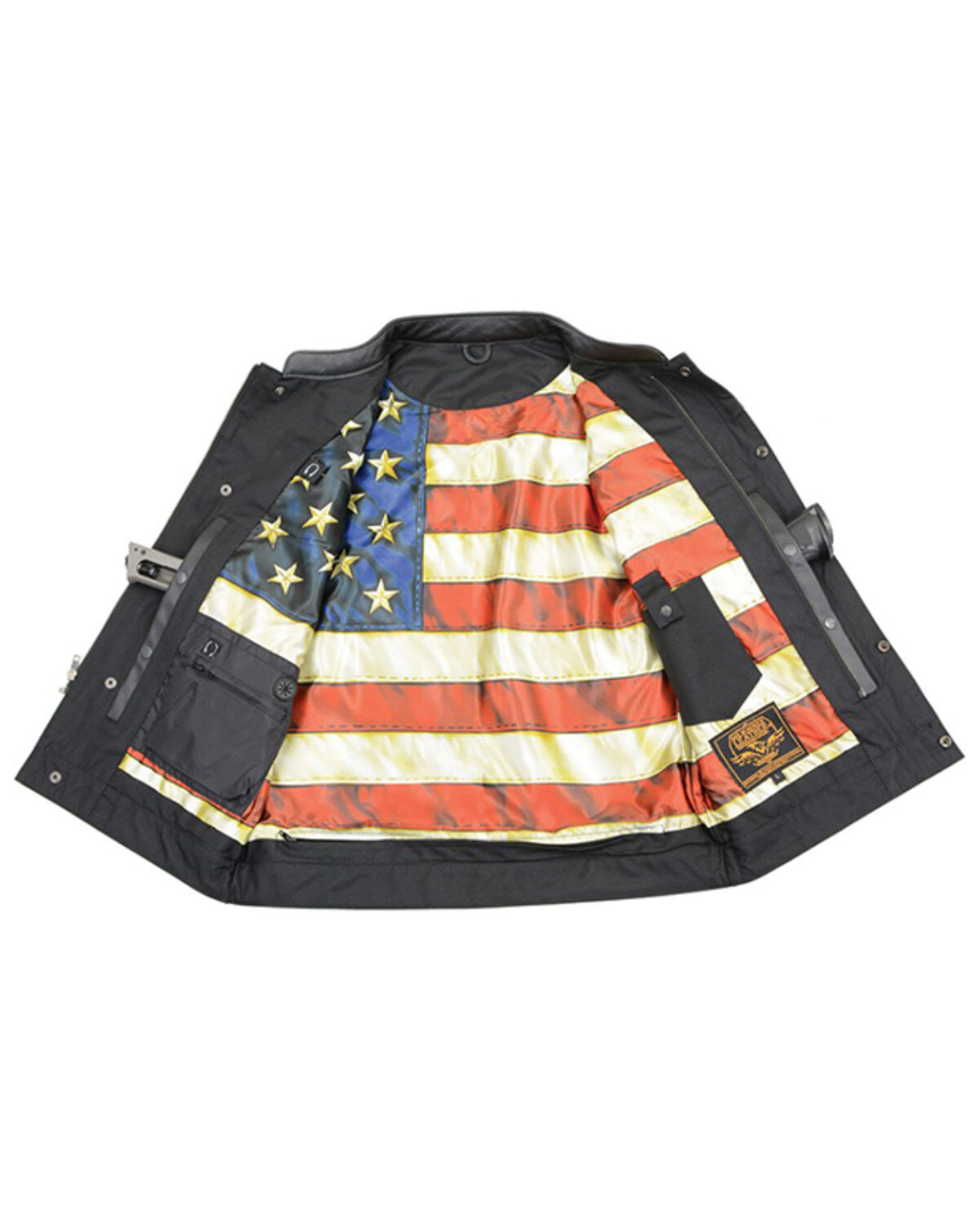 Image #3 - Milwaukee Leather Men's Old Glory Laced Arm Hole Concealed Carry Leather Vest - 7X, Black, hi-res