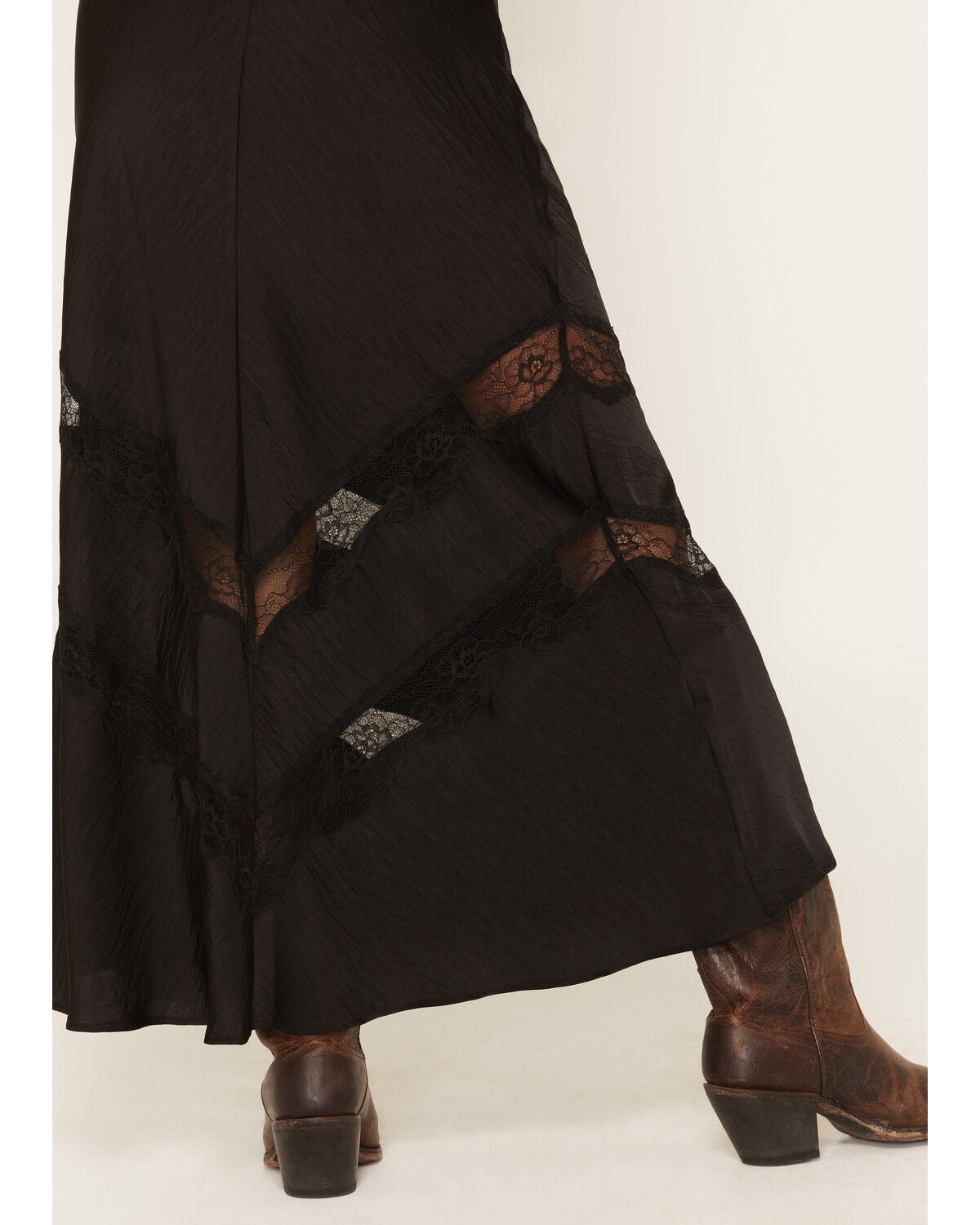 Image #4 - White Crow Women's Satin Lace Midi Skirt, Black, hi-res