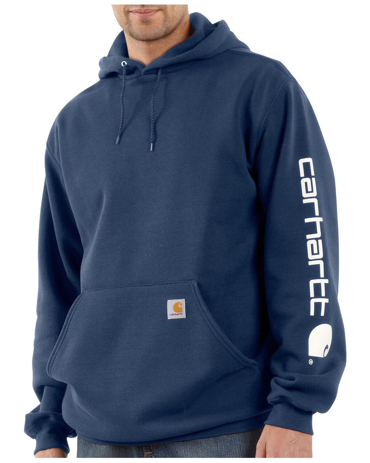 Image #4 - Carhartt Men's Hooded Logo-Sleeve Sweatshirt, Navy, hi-res