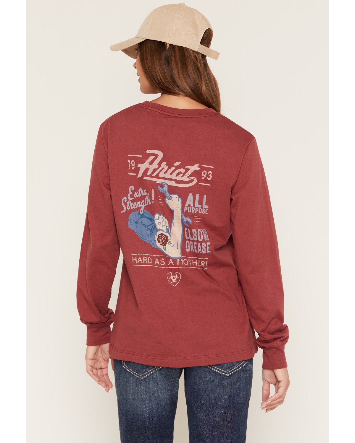 Image #1 - Ariat Women's Rebar Cotton Strong&trade; Vintage Mother Long Sleeve Graphic Work Tee, Red, hi-res