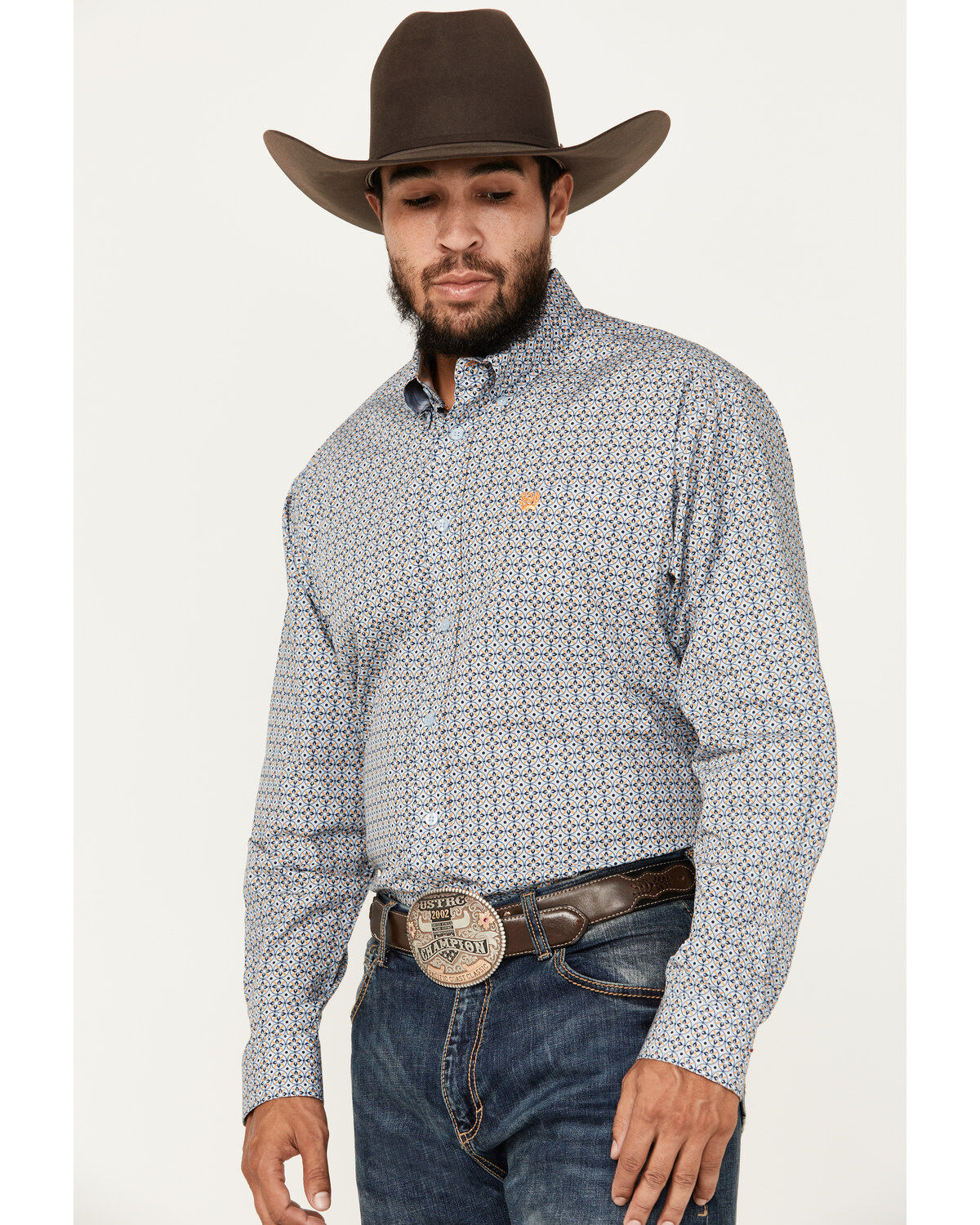 Image #2 - Cinch Men's Medallion Print Long Sleeve Button-Down Western Shirt, Light Blue, hi-res