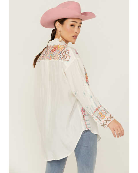 Johnny Was Women's Ryan Embroidered Button Down Long Sleeve Shirt, Natural, hi-res