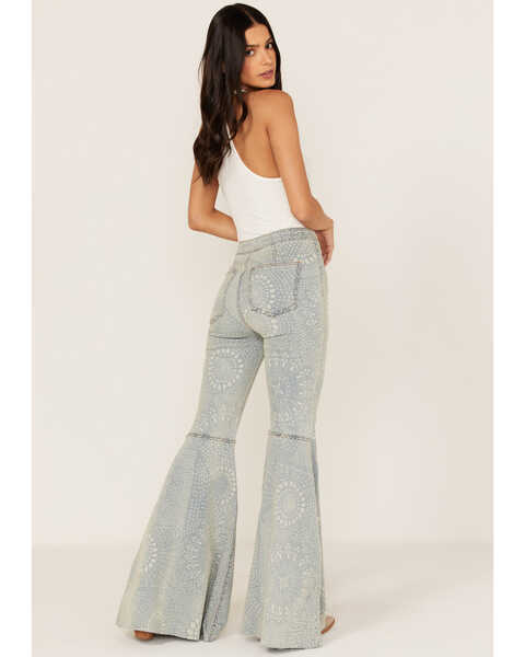 Product Name: Free People Women's Light Wash High Rise Geo Print Just Float  On Flare Jeans