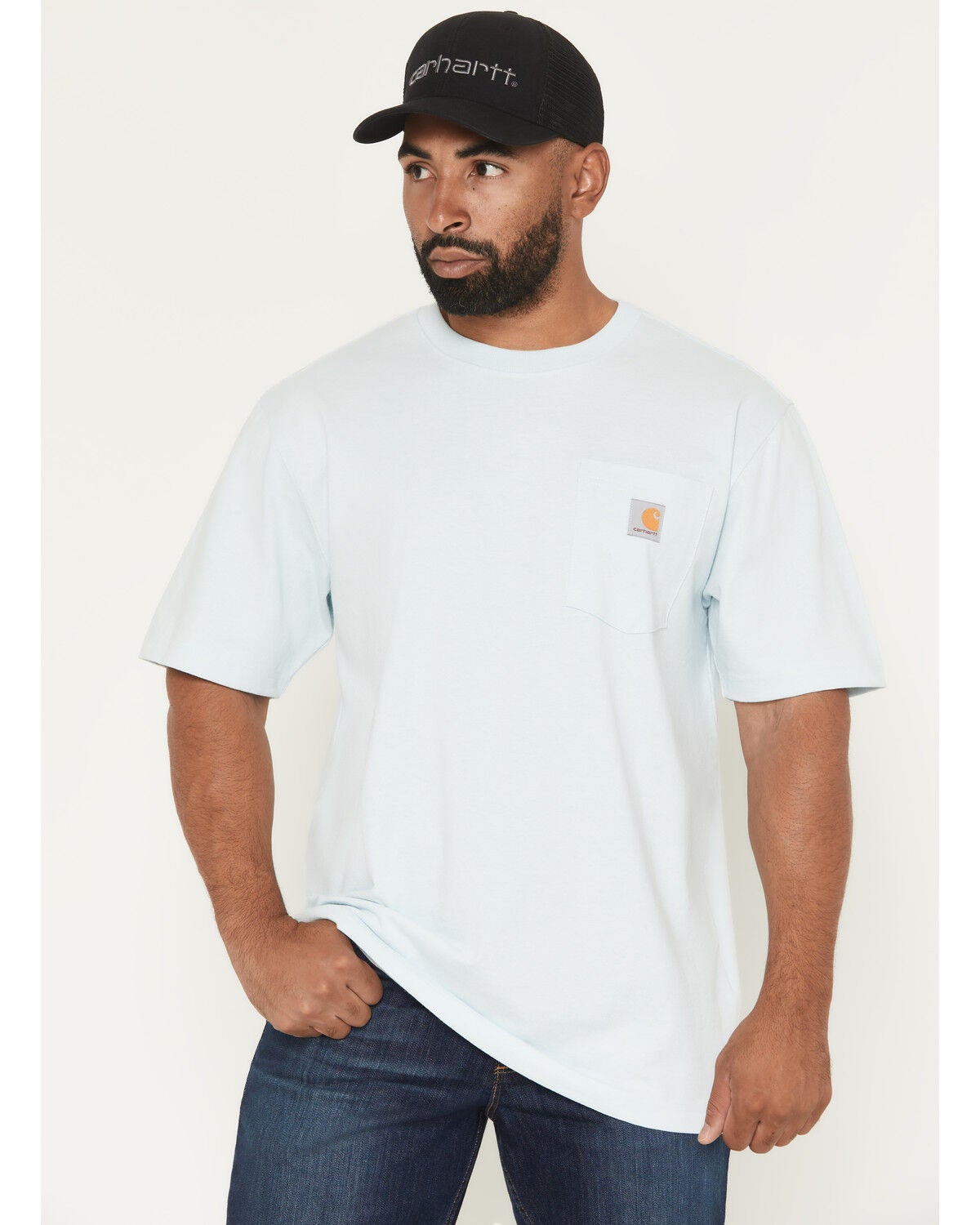 Image #1 - Carhartt Men's Loose Fit Heavyweight Short Sleeve Pocket T-Shirt, Light Blue, hi-res