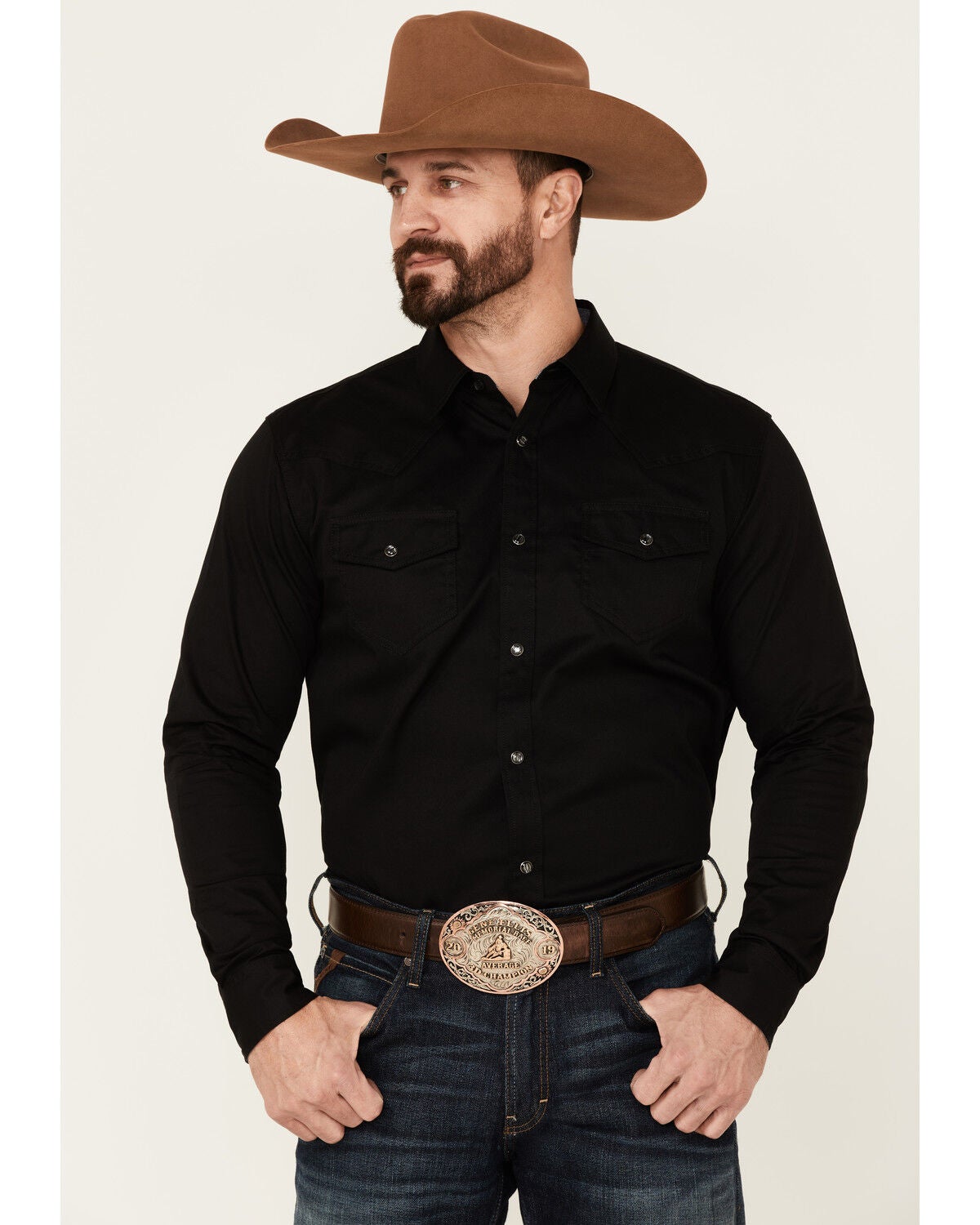 Cody James Men's Solid Treadstone Long Sleeve Snap Western Shirt - Big, Black, hi-res