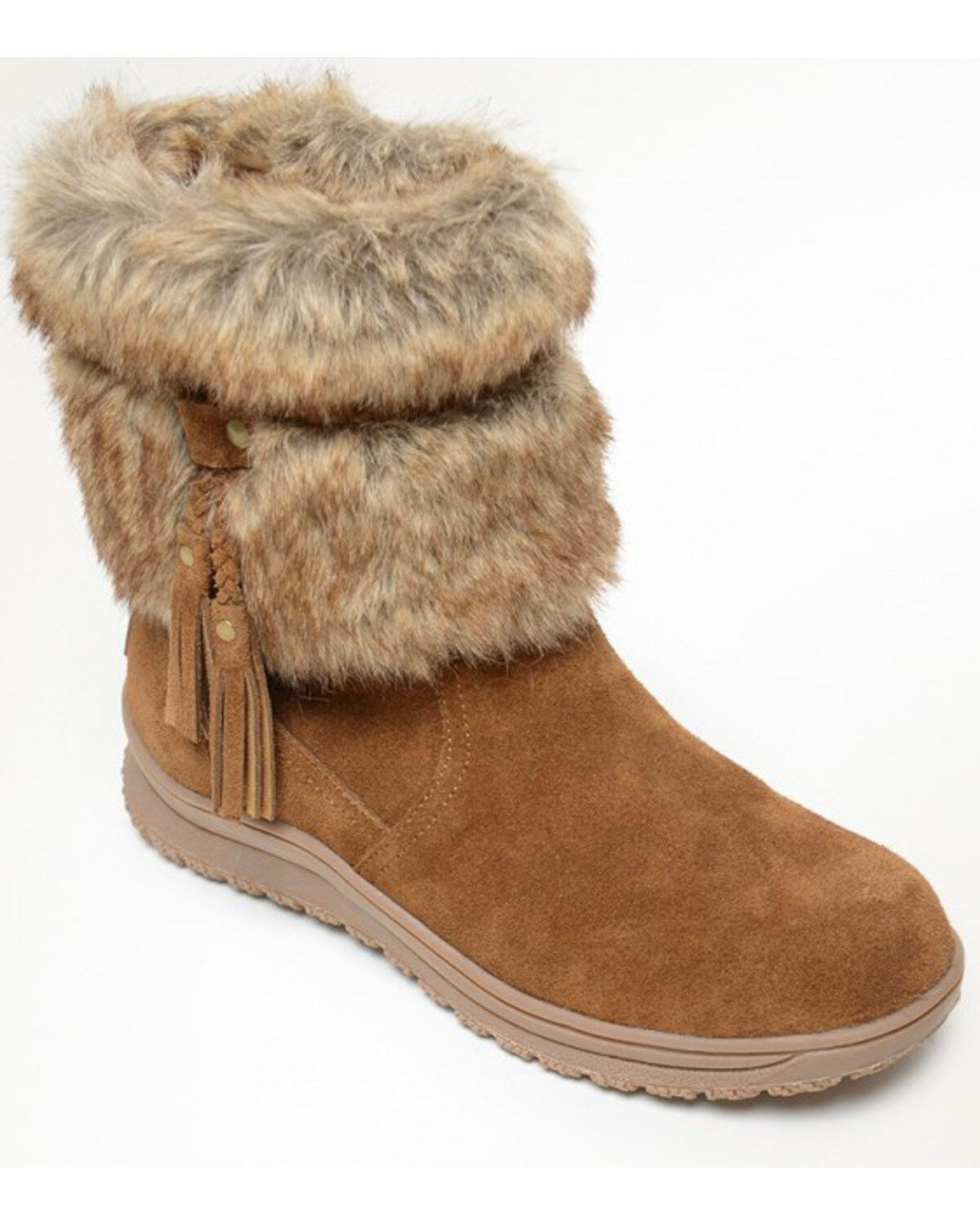 Image #1 - Minnetonka Women's Everett Suede Fur Boots - Round Toe, , hi-res