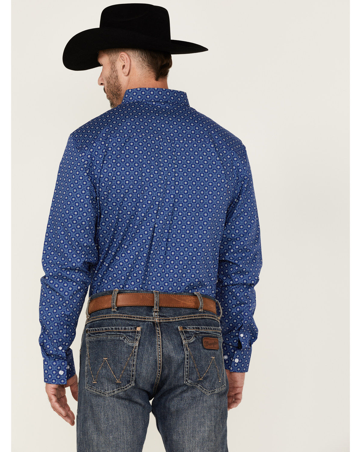 Image #4 - RANK 45® Men's High Roller Geo Print Long Sleeve Button-Down Western Shirt, Blue, hi-res