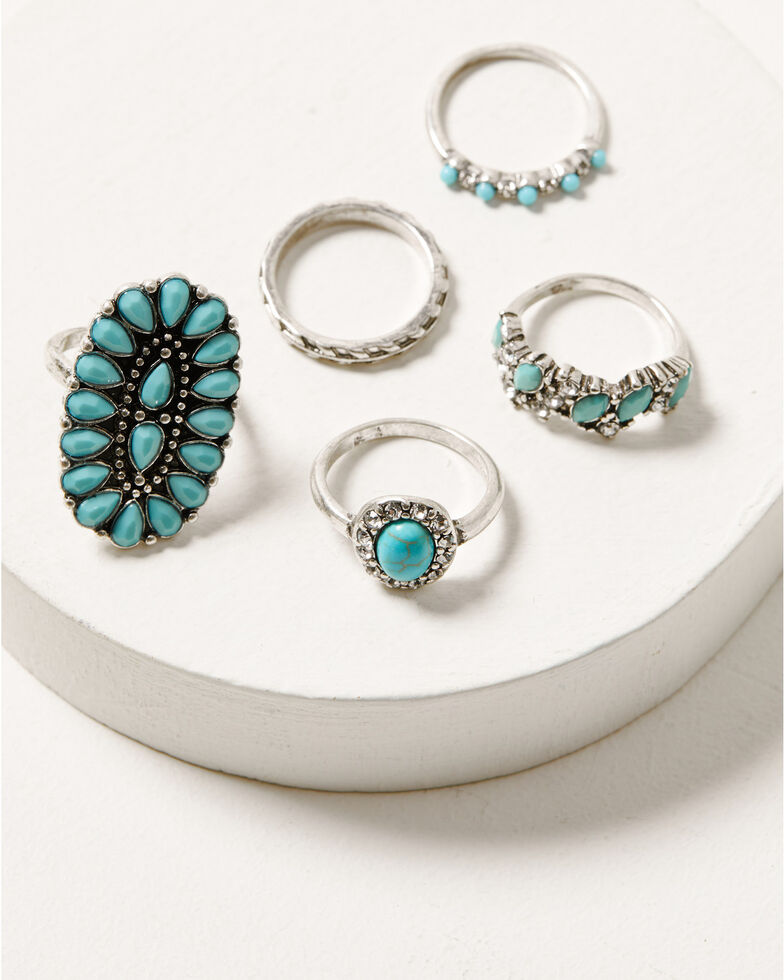 Shyanne Women's Turquoise Oval 5pc Ring Set, Silver, hi-res