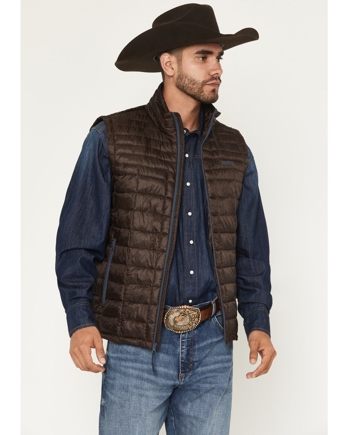 Resistol Men's Cold Bloq Puffer Vest, Brown, hi-res