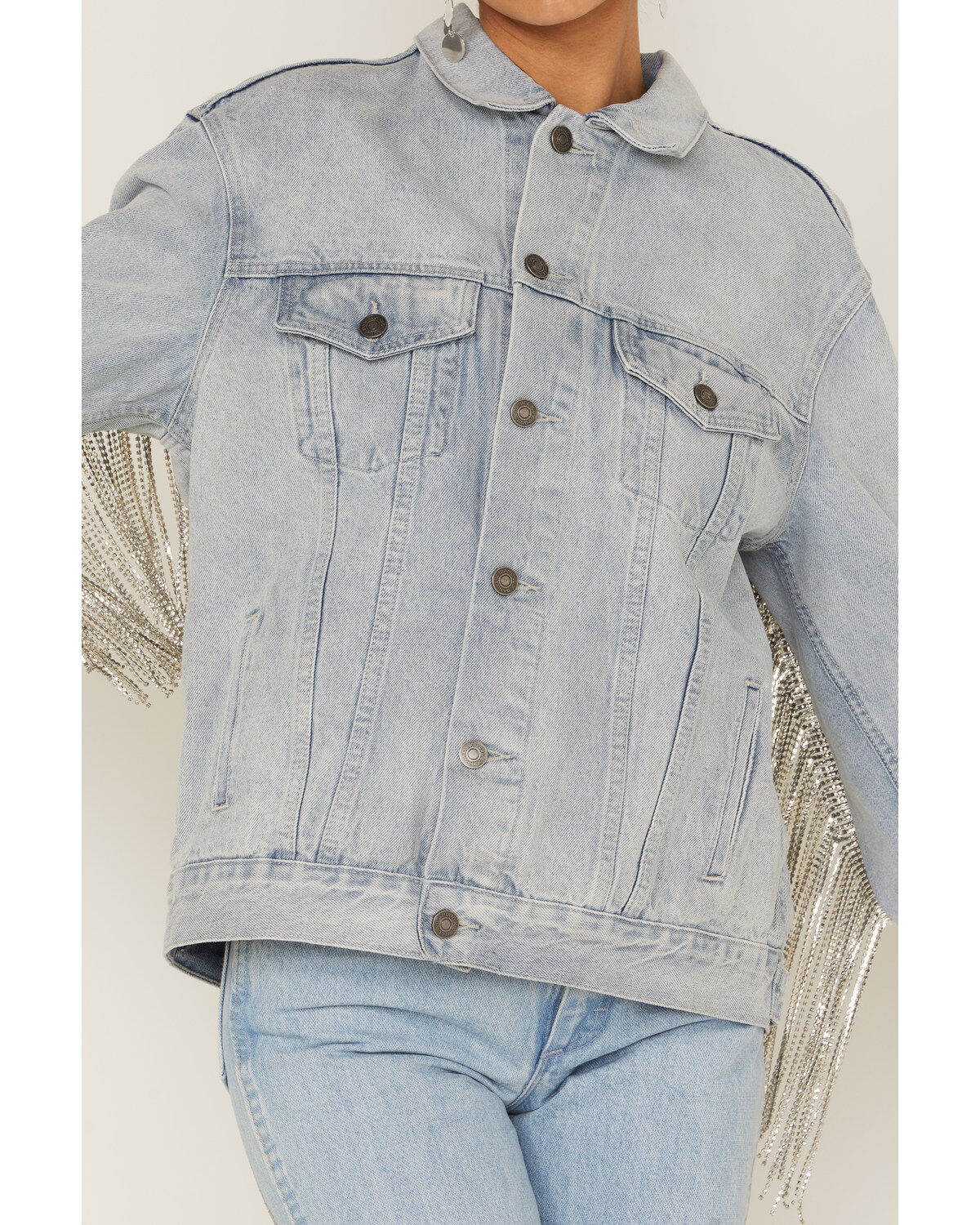 Image #3 - The Dylan Jacket by DanielXDiamond: Women's Blue Denim Jacket With Silver Fringe, Blue, hi-res