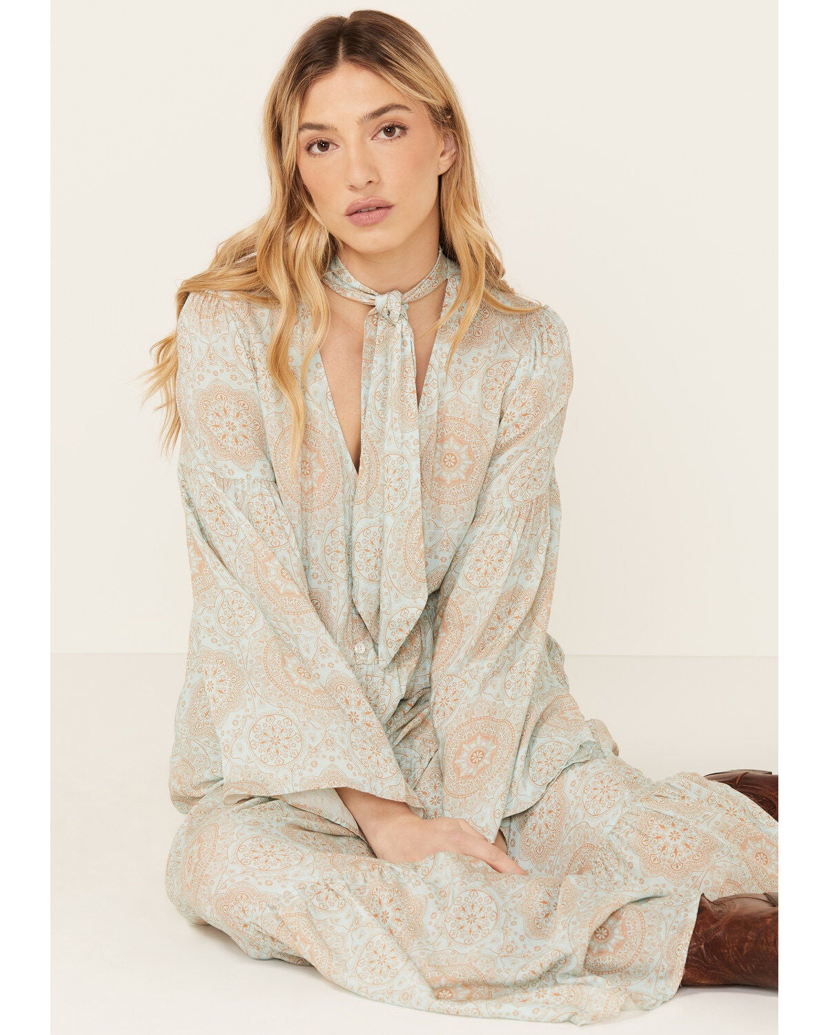 Image #1 - Stetson Women's Geo Print Long Sleeve Midi Dress, , hi-res
