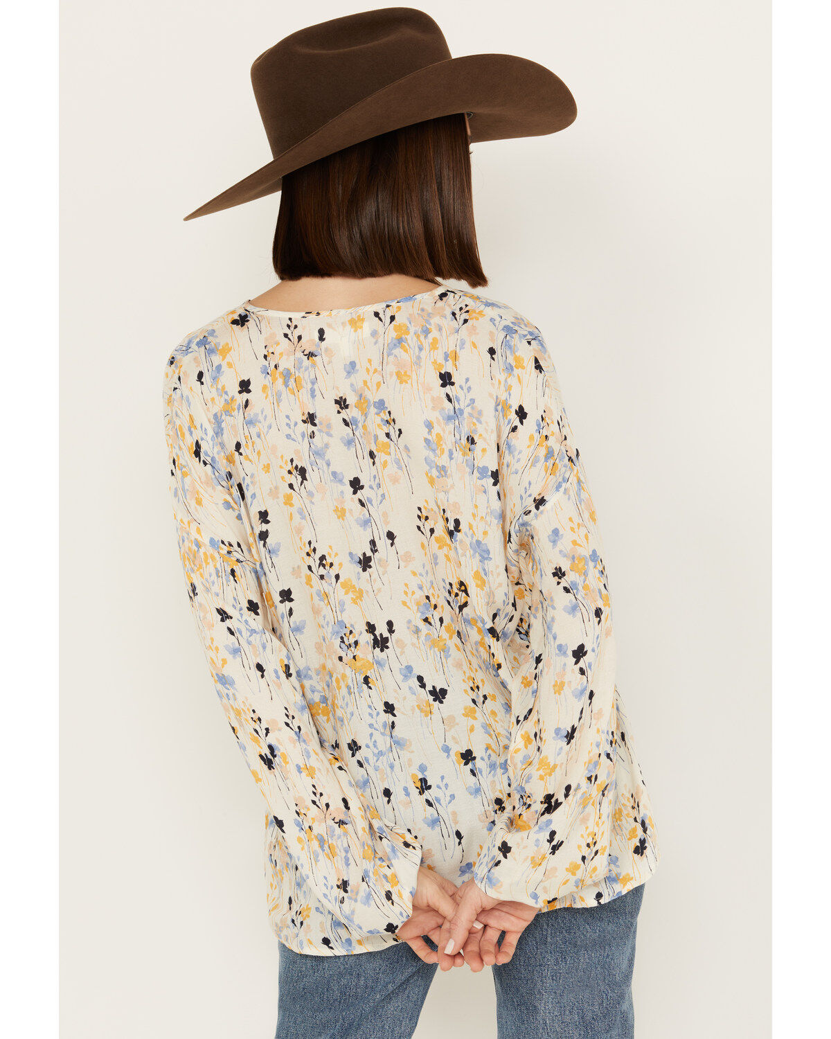 Image #4 - Cleo + Wolf Women's Crepe Rayon Printed Blouse, Cream, hi-res
