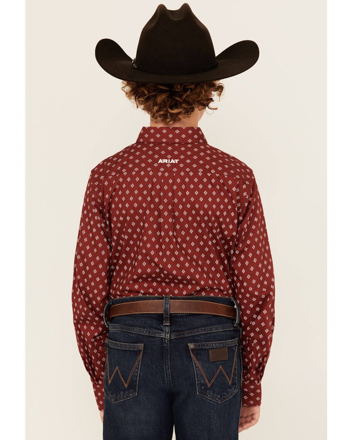 Image #4 - Ariat Boys' Classic Geo Print Long Sleeve Button-Down Western Shirt, Burgundy, hi-res