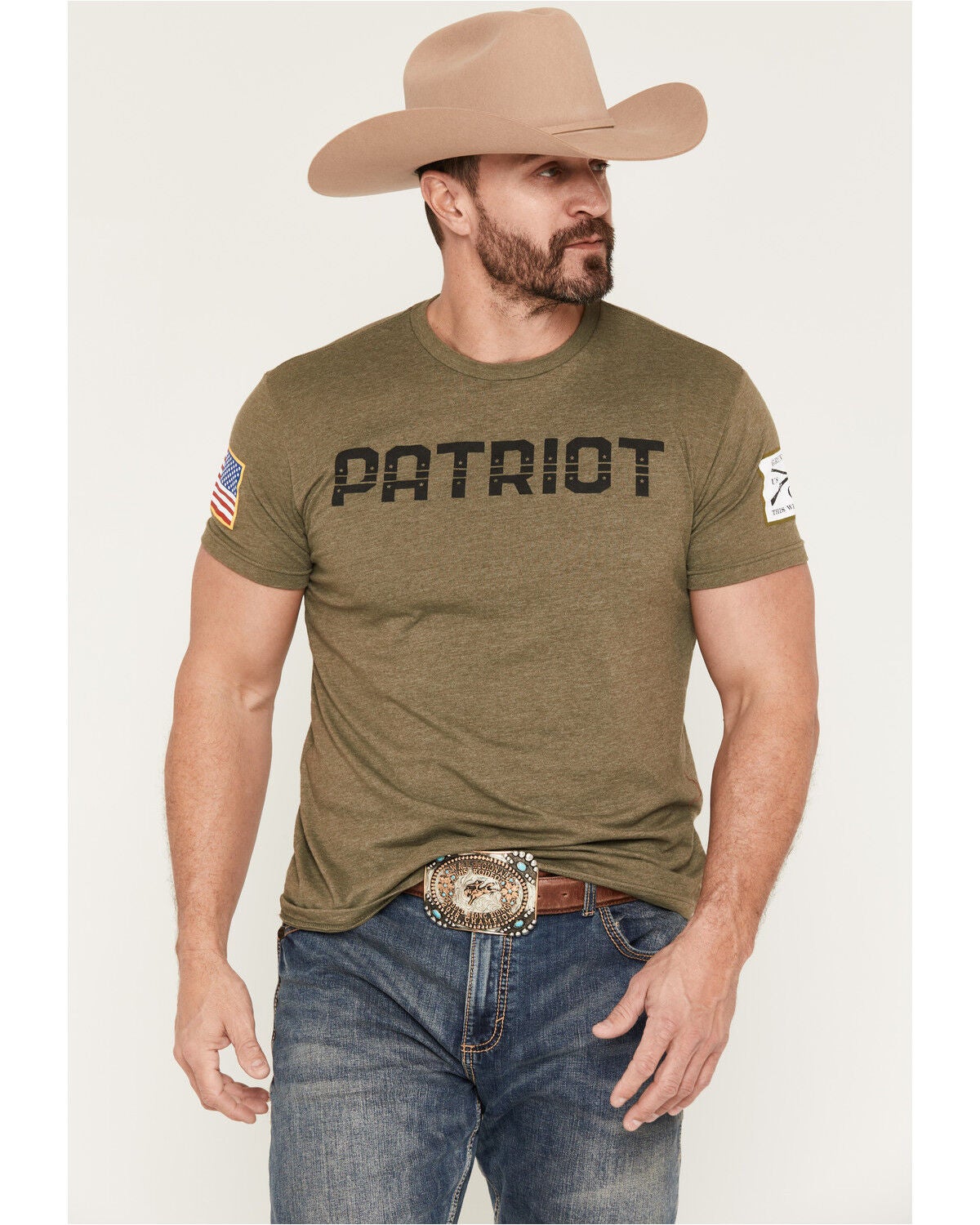 Image #1 - Grunt Style Men's Patriot Short Sleeve Graphic T-Shirt - Big, Olive, hi-res