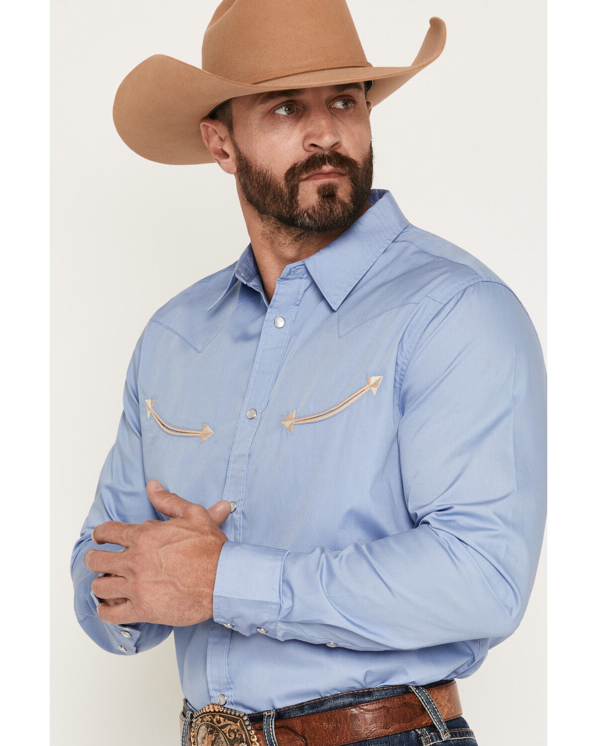 Image #2 - Gibson Trading Co Men's All Smiles Solid Long Sleeve Snap Western Shirt, Blue, hi-res