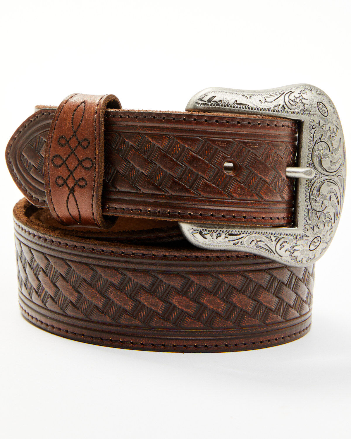 Image #1 - RANK 45® Men's Tonal Stitched Basketweave Belt, Medium Brown, hi-res