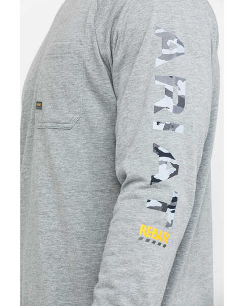 Ariat Men's Gray Rebar Cotton Strong Graphic Long Sleeve Work Shirt - Big & Tall , Heather Grey, hi-res