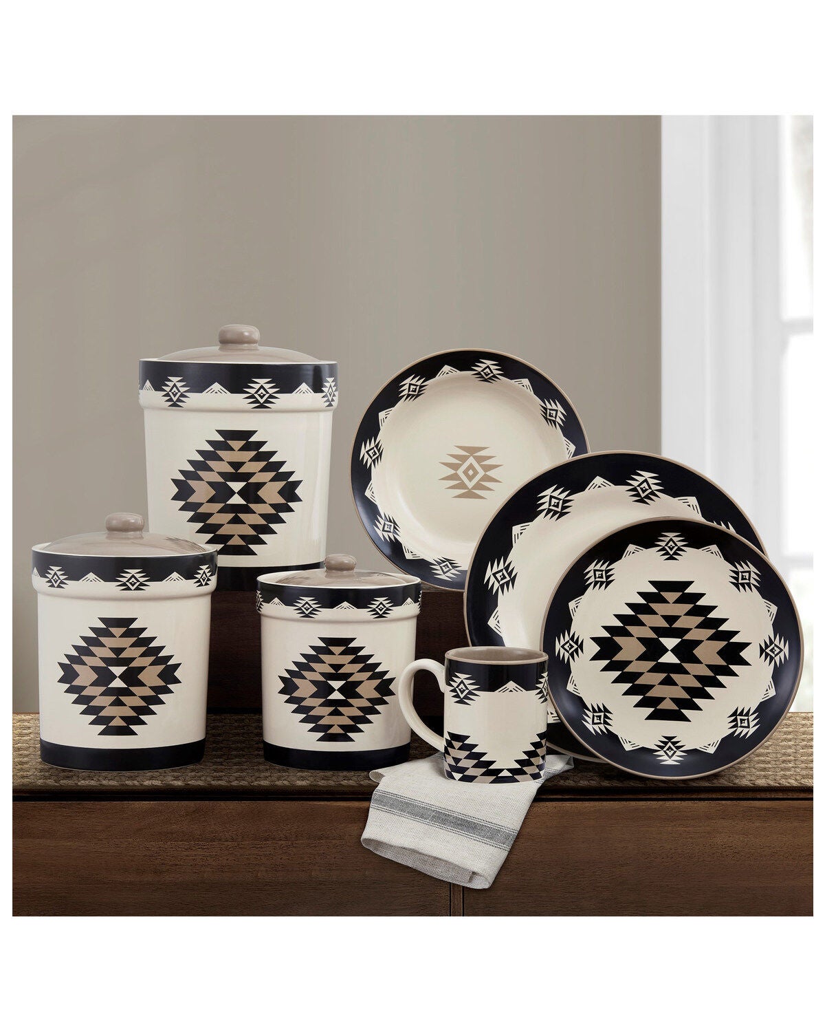 HiEnd Accents Chalet Southwestern Dinnerware & Cannister Set - 19 Piece, Multi, hi-res