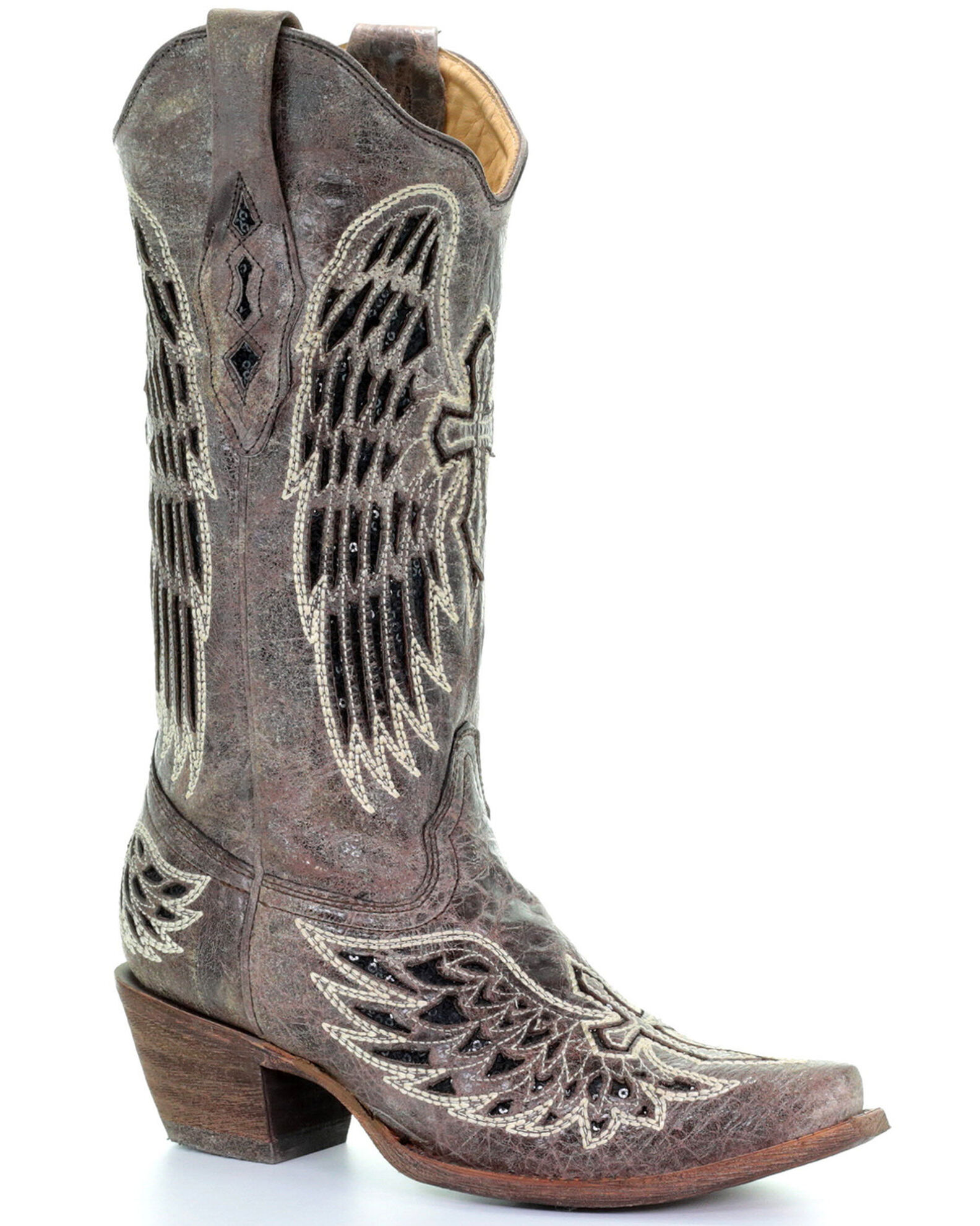 Corral Women s Distressed Black Sequin Cross Wing Inlay Cowgirl